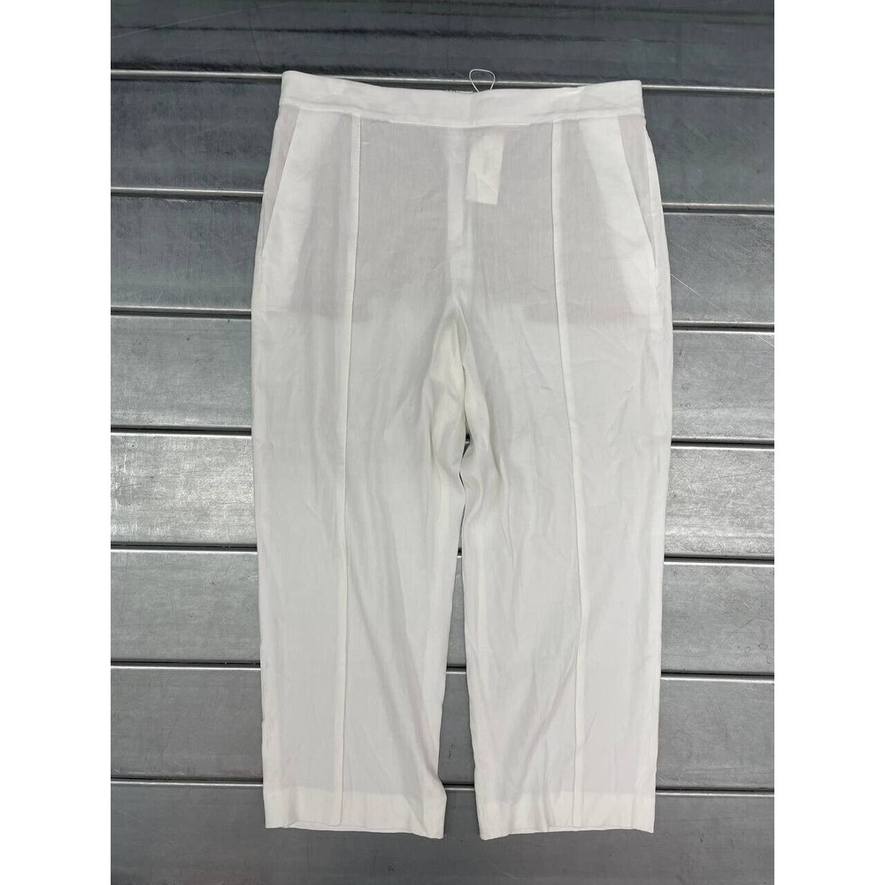 Vince $325 Mid Rise Tapered Pull On Pants Womens XL‎ White Linen Blend